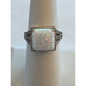 Size 7 FZN Sterling Silver Statement/Cocktail Ring w/ White & Multicolored Gems